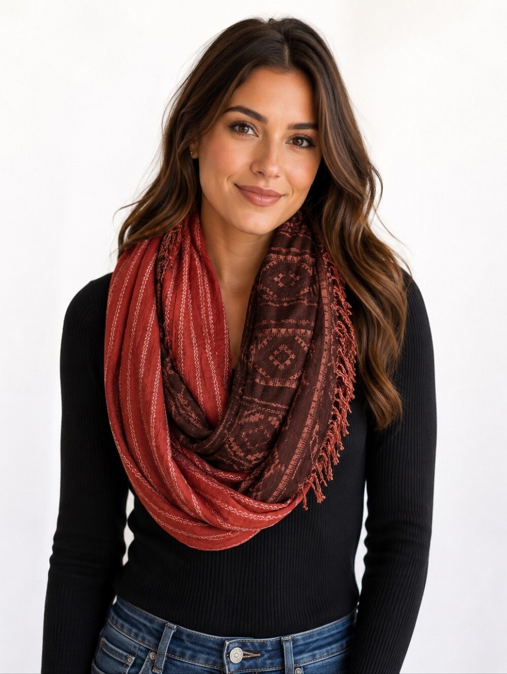 Collection Eighteen Infinity Loop Copper Canyon Rayon Scarf Wrap Boho